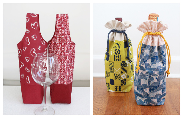 DIY Fabric Wine Bottle Gift Bag Free Sewing Patterns