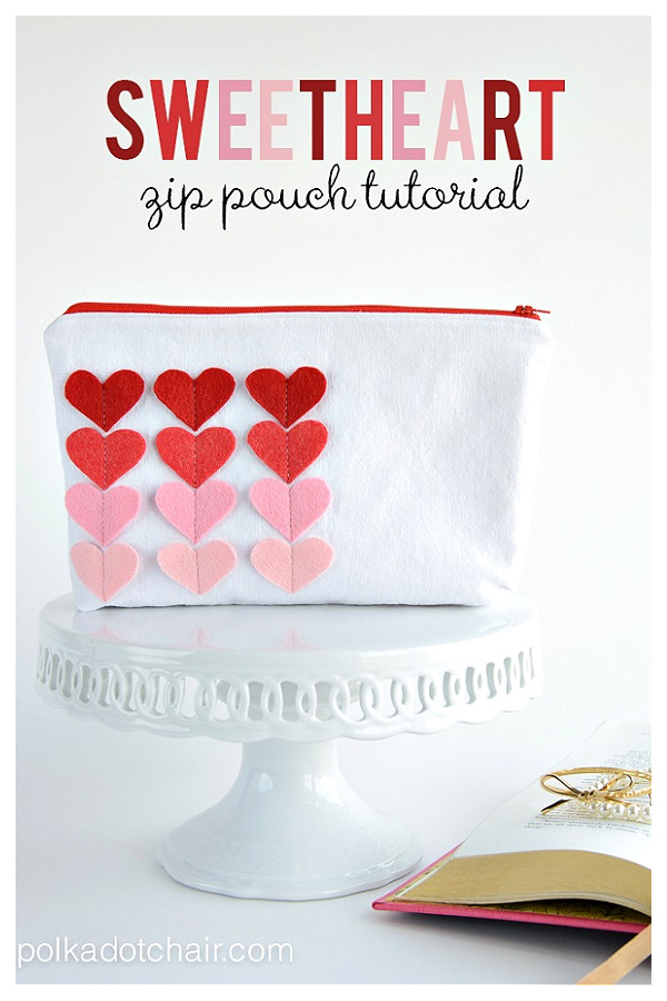 DIY Fabric Sweet Heart Zip Pouch Free Sewing Patterns