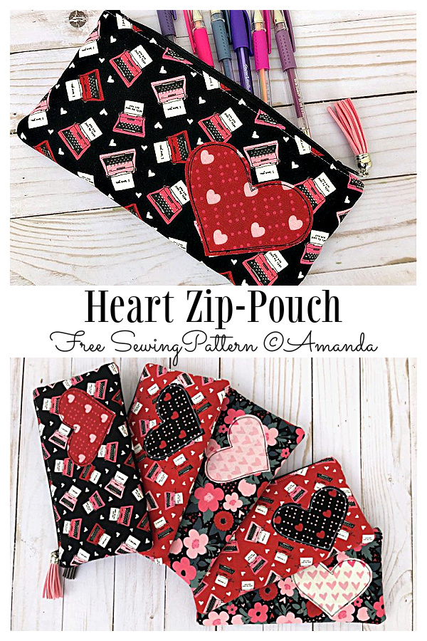 DIY Fabric Heart Zip Pouch Free Sewing Patterns