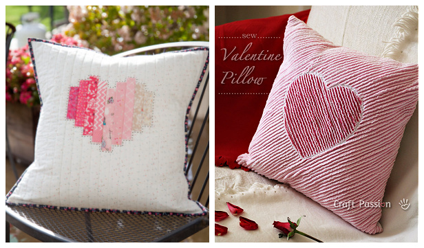 DIY Fabric Heart Chenille Valentine Pillow Free Sewing Patterns