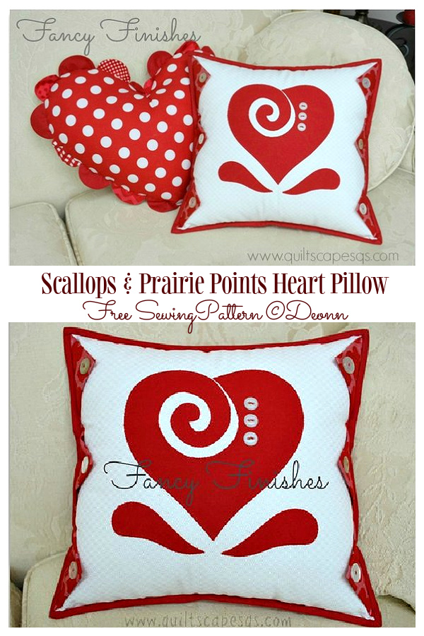 DIY Fabric Scallops & Prairie Points Heart Pillow Free Sewing Patterns