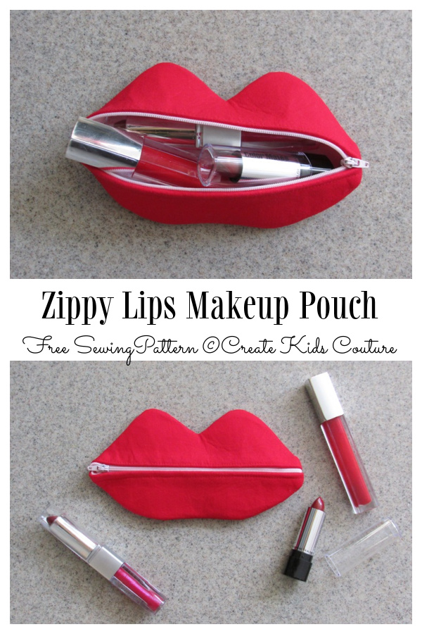 DIY Fabric Zippy Lips Zipper Pouch Free Sewing Pattern