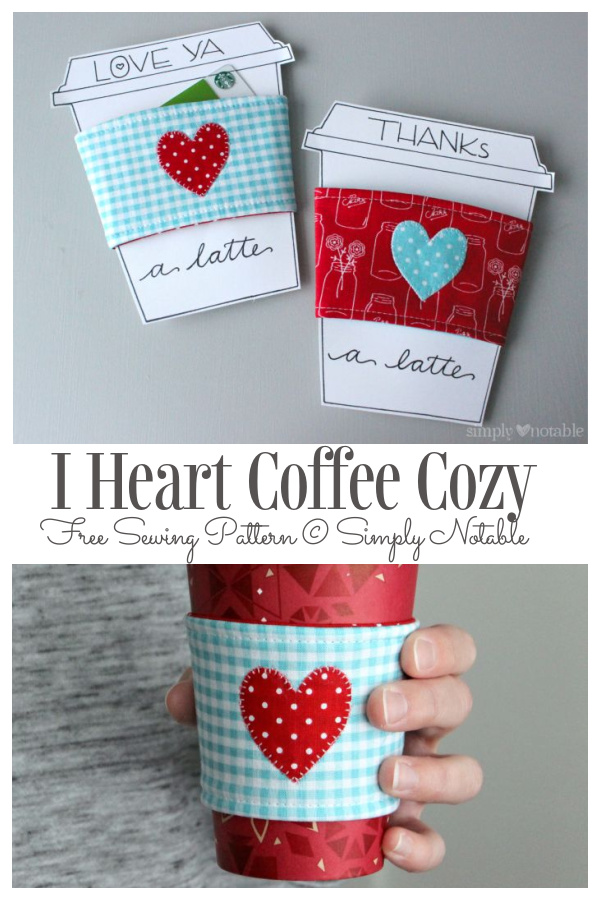 DIY Valentine Heart Coffee Cozy Free Sewing Pattern