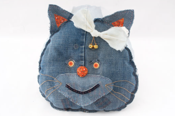 DIY Upcycled Jean BearCat Pillow Free Sewing Pattern