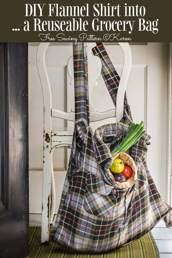 DIY Flannel Shirt into a Reuseable Grocery Bag Free Sewing Pattern