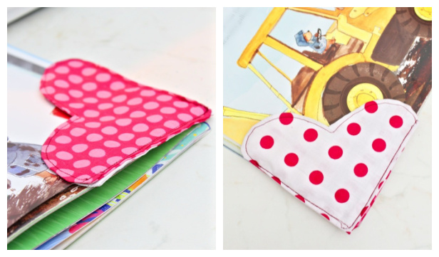 DIY Fabric Corner Heart bookmarks Free Sewing Patterns
