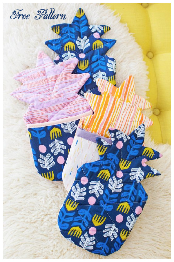 DIY Fabric Pineapple Oven Mitts Free Sewing Pattern