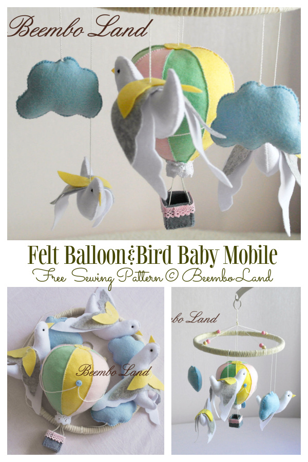 DIY Felt Balloon&Bird Baby Mobile Free Sewing pattern