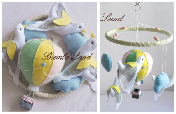 DIY Felt Balloon&Bird Baby Mobile Free Sewing pattern