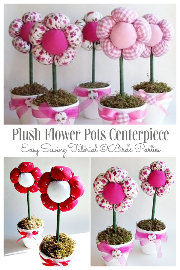 DIY Plush Flower Pots Centerpiece Tutorials - Sew & No Sew
