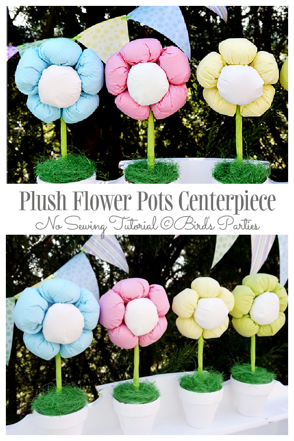 DIY Plush Flower Pots Centerpiece Tutorials - Sew & No Sew
