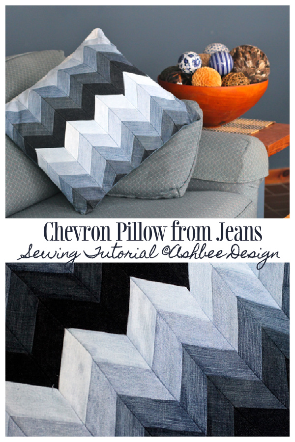 DIY Upcycled Jean Chevron Pillow Free Sewing Pattern