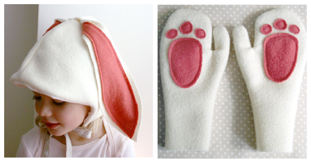 DIY Fabric Bunny Hat and Paw Mittens Free Sewing Pattern