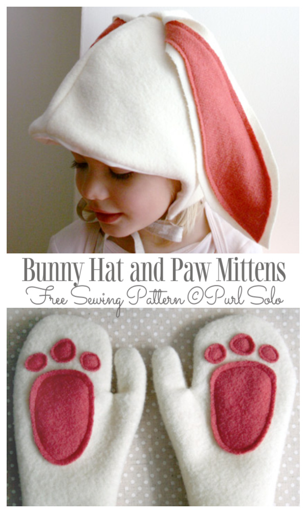 DIY Fabric Bunny Hat and Paw Mittens Free Sewing Pattern