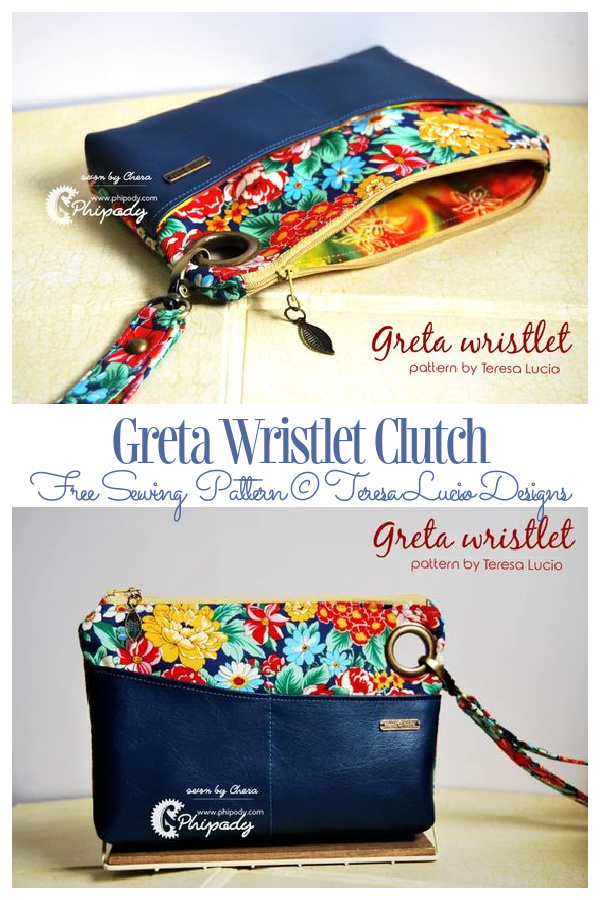 DIY Fabric Greta Wristlet Clutch Free Sewing Pattern