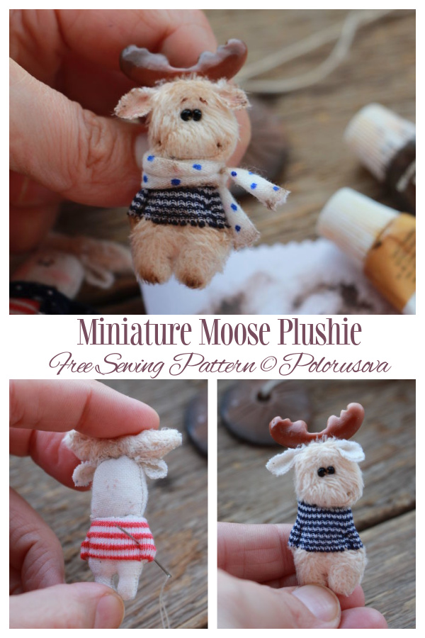 DIY Fabric Miniature Moose Plushie Free Sewing Pattern