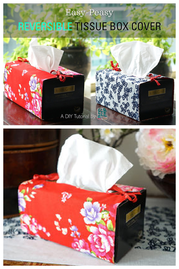DIY Fabric Reversible Tissue Box Cover Free Sewing Pattern