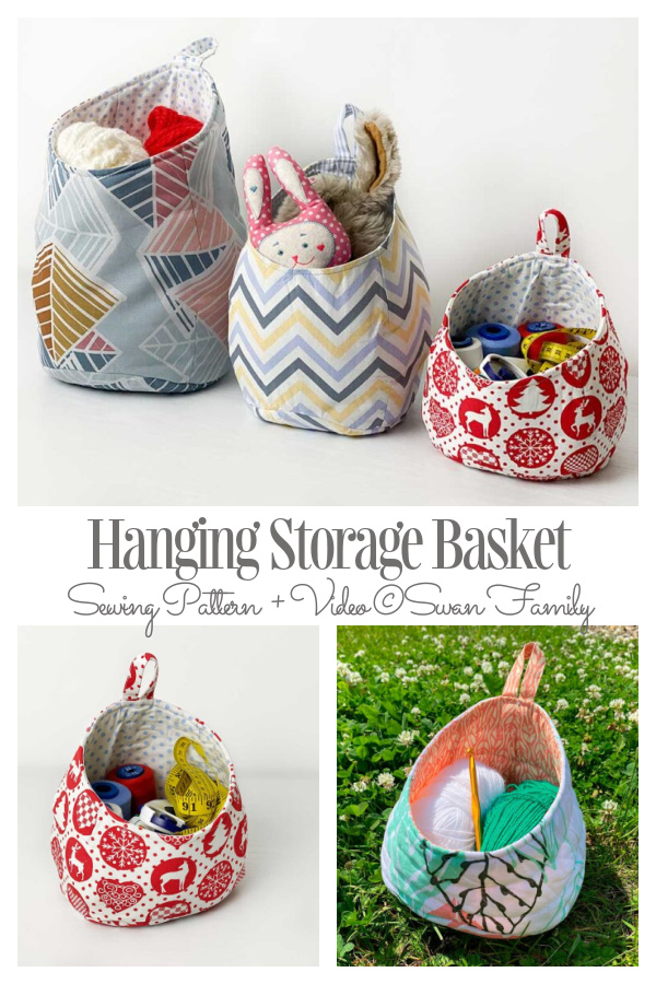 DIY Fabric Hanging Storage Basket Sewing Patterns + Video Tutorial