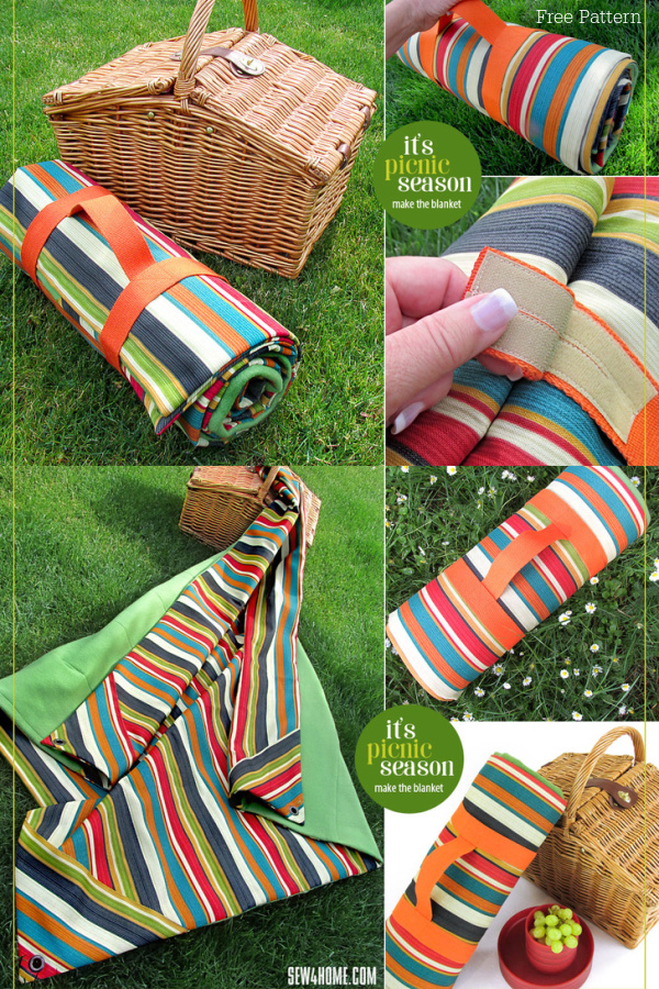 DIY Fabric Picnic Blanket with Carry Wrap Free Sewing Pattern
