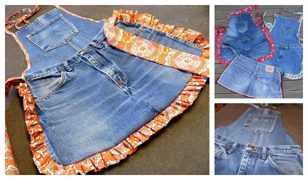 DIY Recycled Denim Jeans Bib Apron Free Sewing Patterns