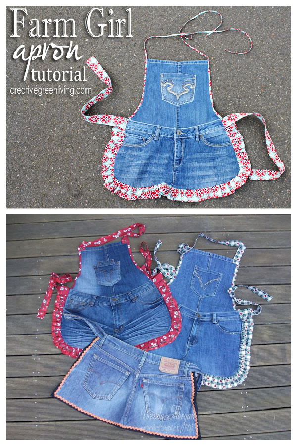 DIY Recycled Denim Jeans Farm Girl Apron Free Sewing Patterns