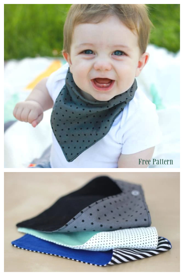 DIY Fabric Bandana Baby Drool Bibs with Binky Leash Free Sewing Patterns