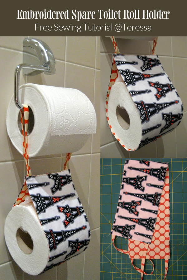 DIY Fabric Embroidered Spare Toilet Roll Holder Free Sewing Patterns