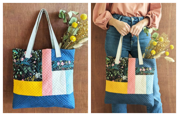 DIY Patchwork Flannel Tote Bag Free Sewing Pattern