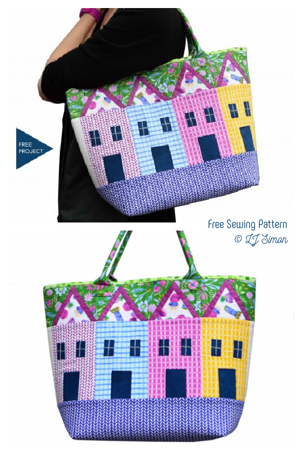 Patchwork Row House Tote Bag Free Sewing Pattern