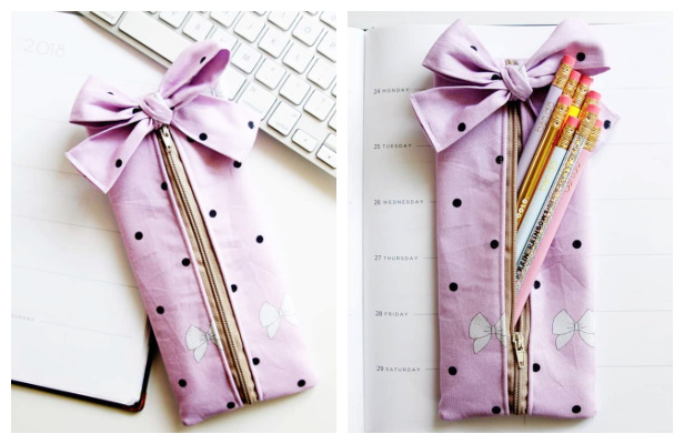 DIY Fabric Bow Top Zipper Pouch Free Sewing Pattern
