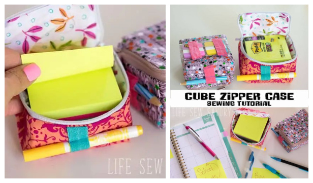 DIY Fabric Cube Zipper Pouch Free Sewing Pattern