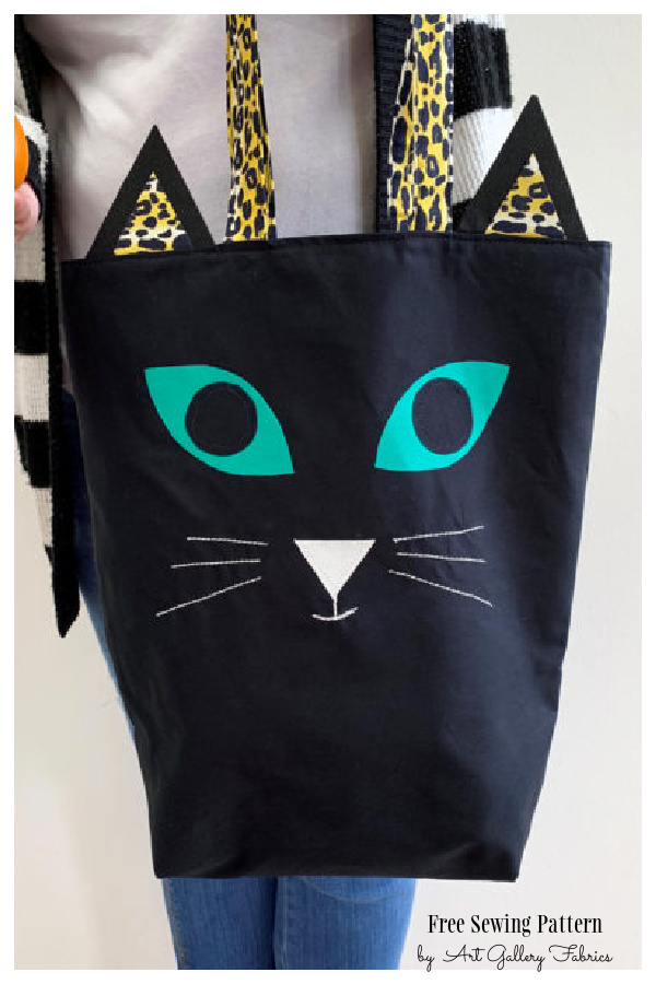 Black Cat Trick-or-Treat Tote Bag Free Sewing Patterns 