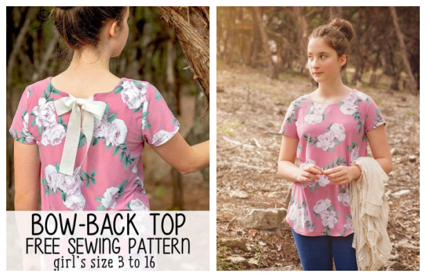 Fabric Girls Bow Back T-shirt Free Sewing Pattern