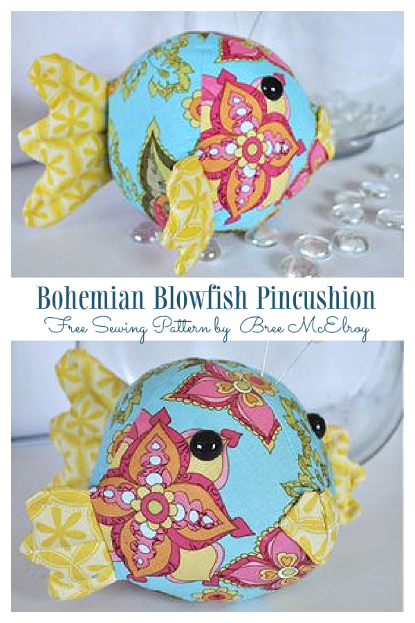 Fabric Bohemian Blowfish Pincushion Free Sewing Pattern
