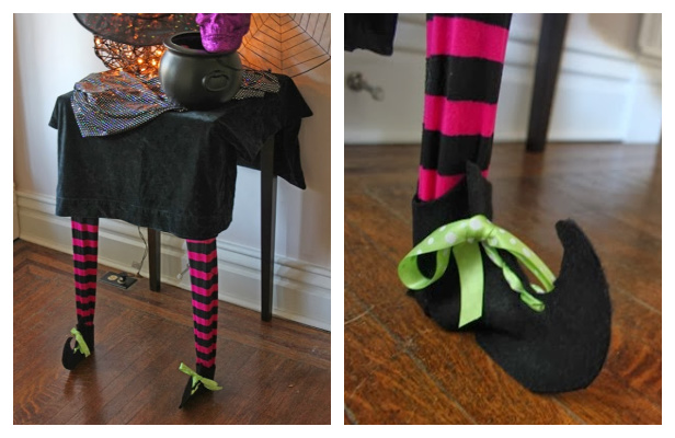 Fabric Halloween Witch Legs Table Free Sewing DIY Tutorial