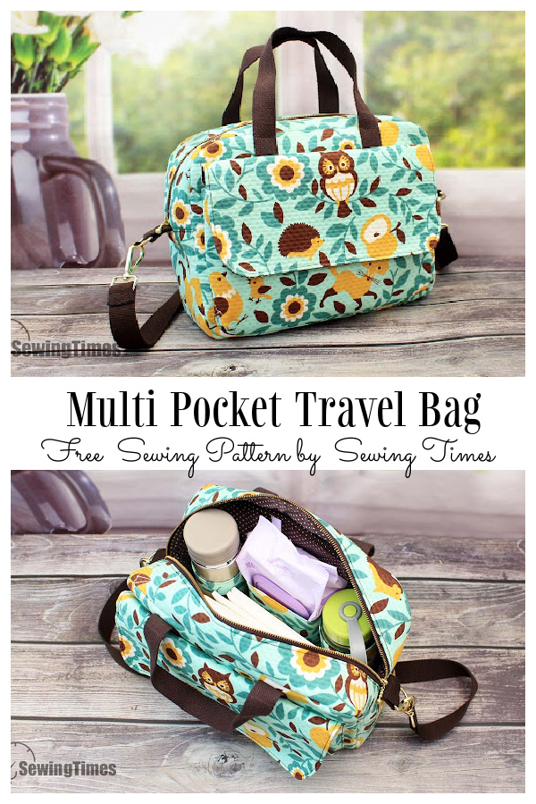 DIY Fabric Multi Pocket Travel Bag Free Sewing Pattern + Video