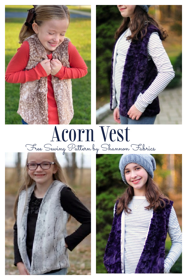 Girl's Faux Fur Acorn Vest  Free Sewing Patterns