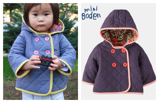 Hooded Mini Boden Quilted Jacket Free Sewing Tutorial