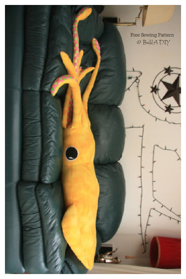 Fabric Giant Squid Pillow Free Sewing Pattern
