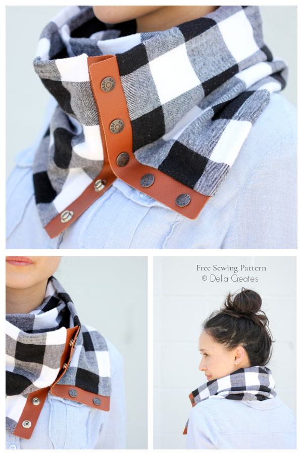 Leather + Flannel Snap Scarf Free Sewing Patterns 