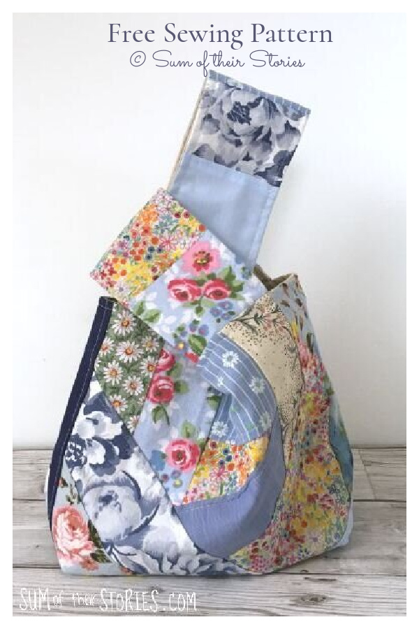 Scrappy Fabric Japanese Knot Bag Free Sewing Pattern