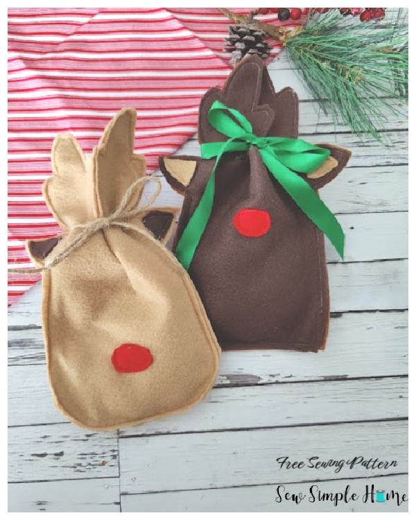 Felt Reindeer Gift Bag Free Sewing Pattern