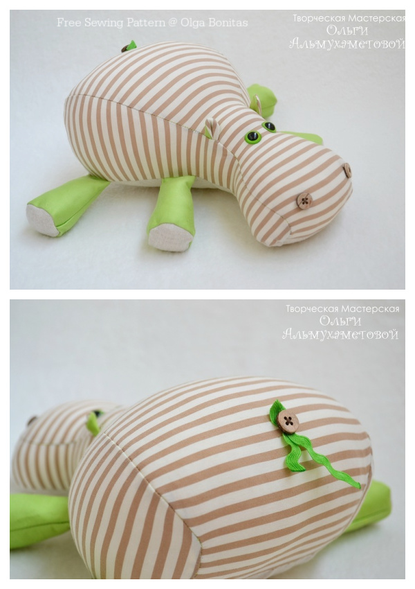 Fabric Stuffed Toy Hippo Free Sewing Pattern