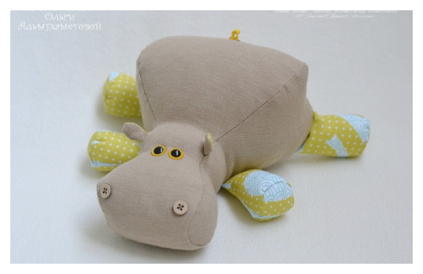 Fabric Stuffed Toy Hippo Free Sewing Pattern