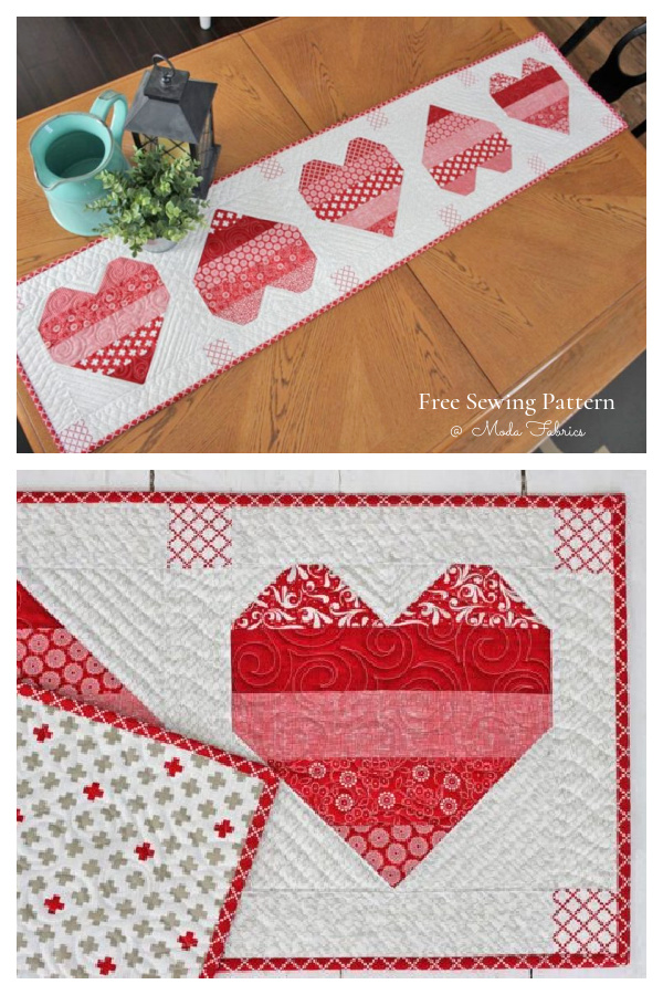 Jelly Roll Heart Table Runner Free Sewing Pattern