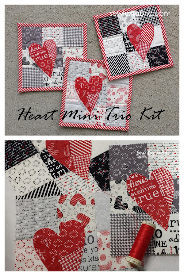 Valentine Heart Mini Trio Coaster Free Sewing Tutorial