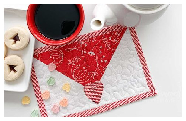 Valentine’s Envelope Mug Rug Free Sewing Pattern