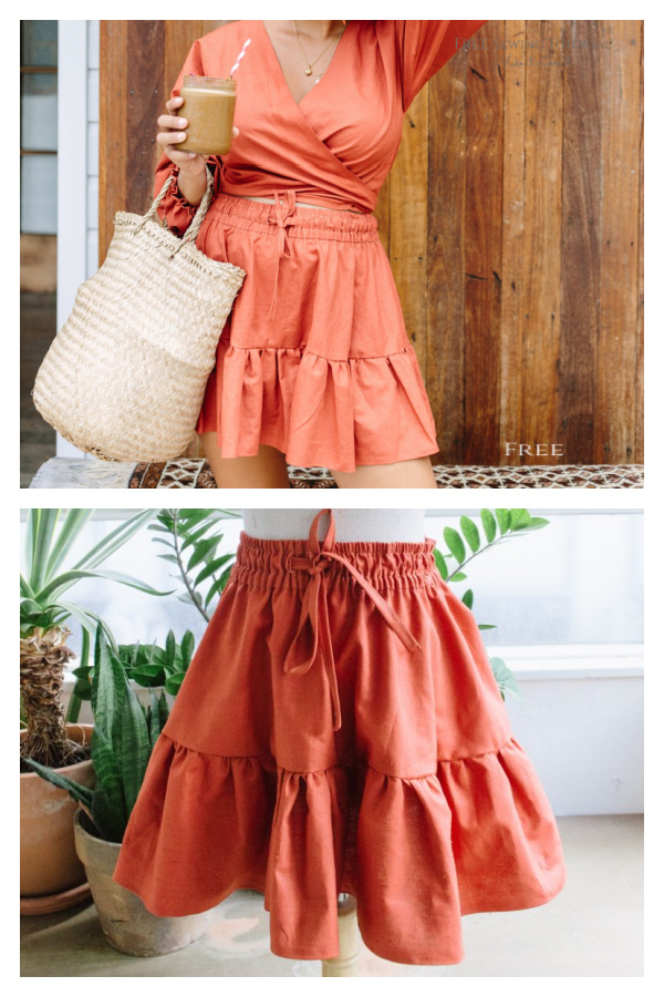 Tied Linen Wrap Top Skirt Set Free Sewing Patterns