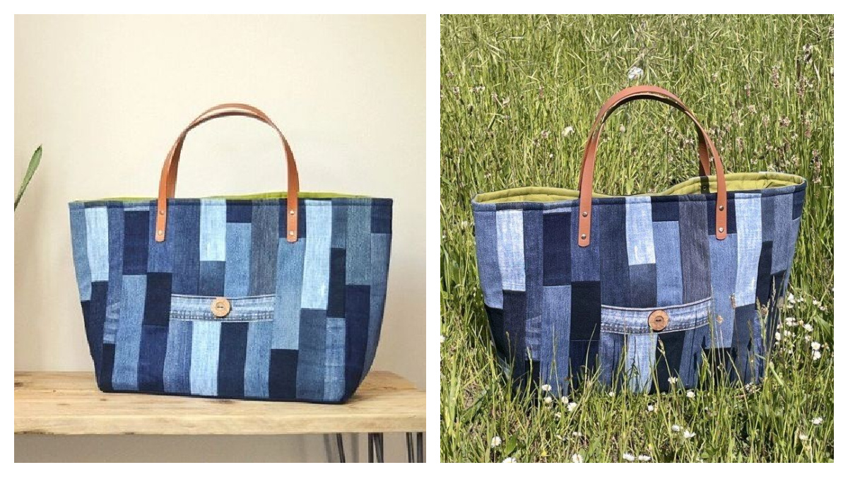 DIY RECYCLED JEANS PATCHWORK BOHO BAG, JEANS TOTE BAG