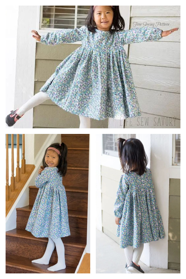 Little Girl's Long Sleeve Sweet Rose Dress Free Sewing Pattern